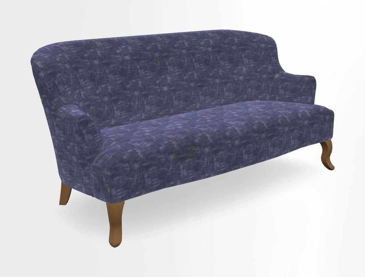 Grassington 3 Seater Sofa in RHS Botanicals on Velvet Ferns Toile Olive with scatter in Almost Plain Velvet Harvest