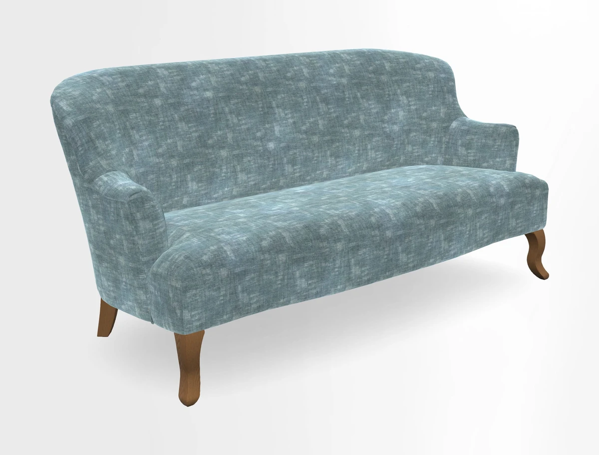 Grassington 3 Seater Sofa in RHS Botanicals on Velvet Ferns Toile Olive with scatter in Almost Plain Velvet Harvest