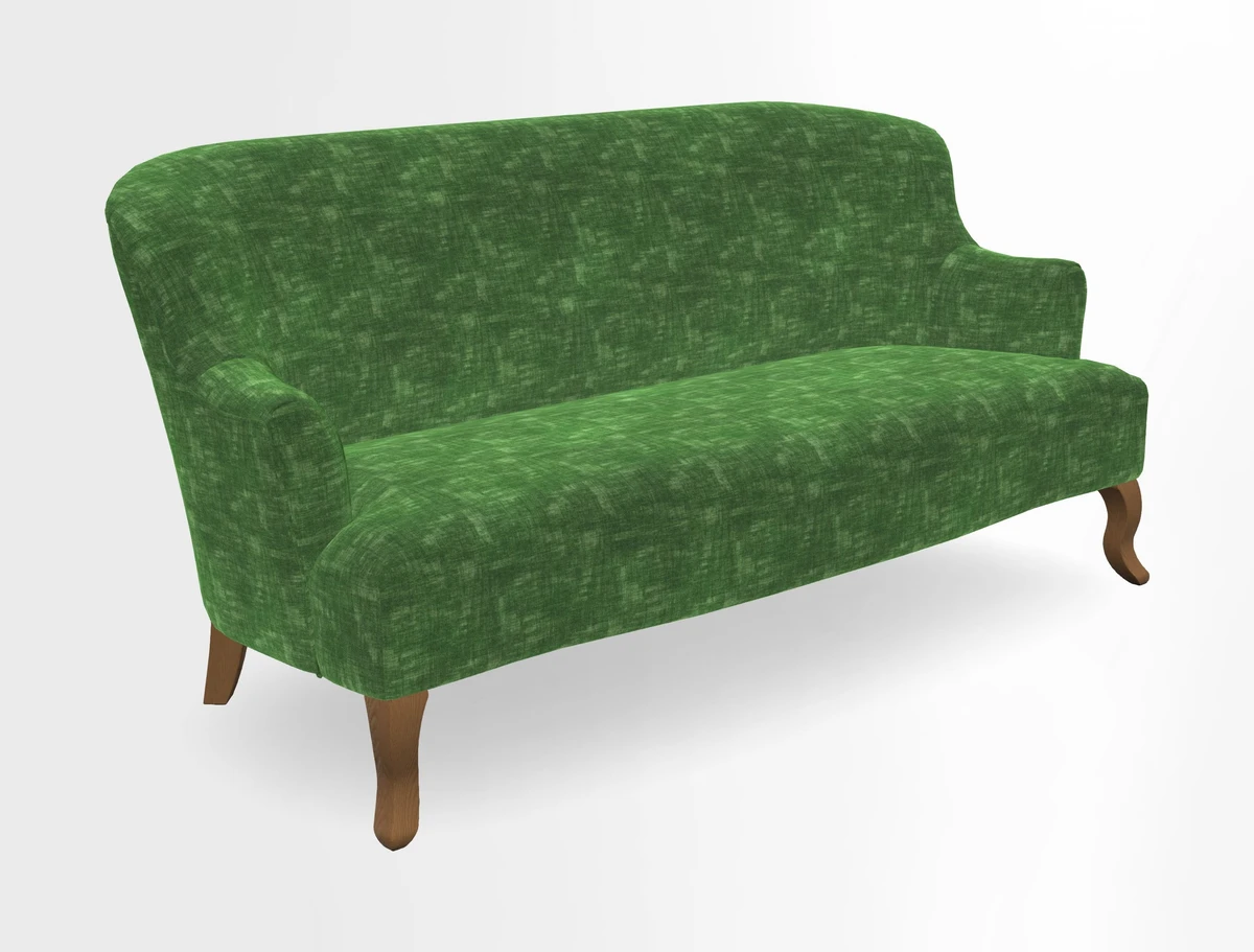 Grassington 3 Seater Sofa in RHS Botanicals on Velvet Ferns Toile Olive with scatter in Almost Plain Velvet Harvest