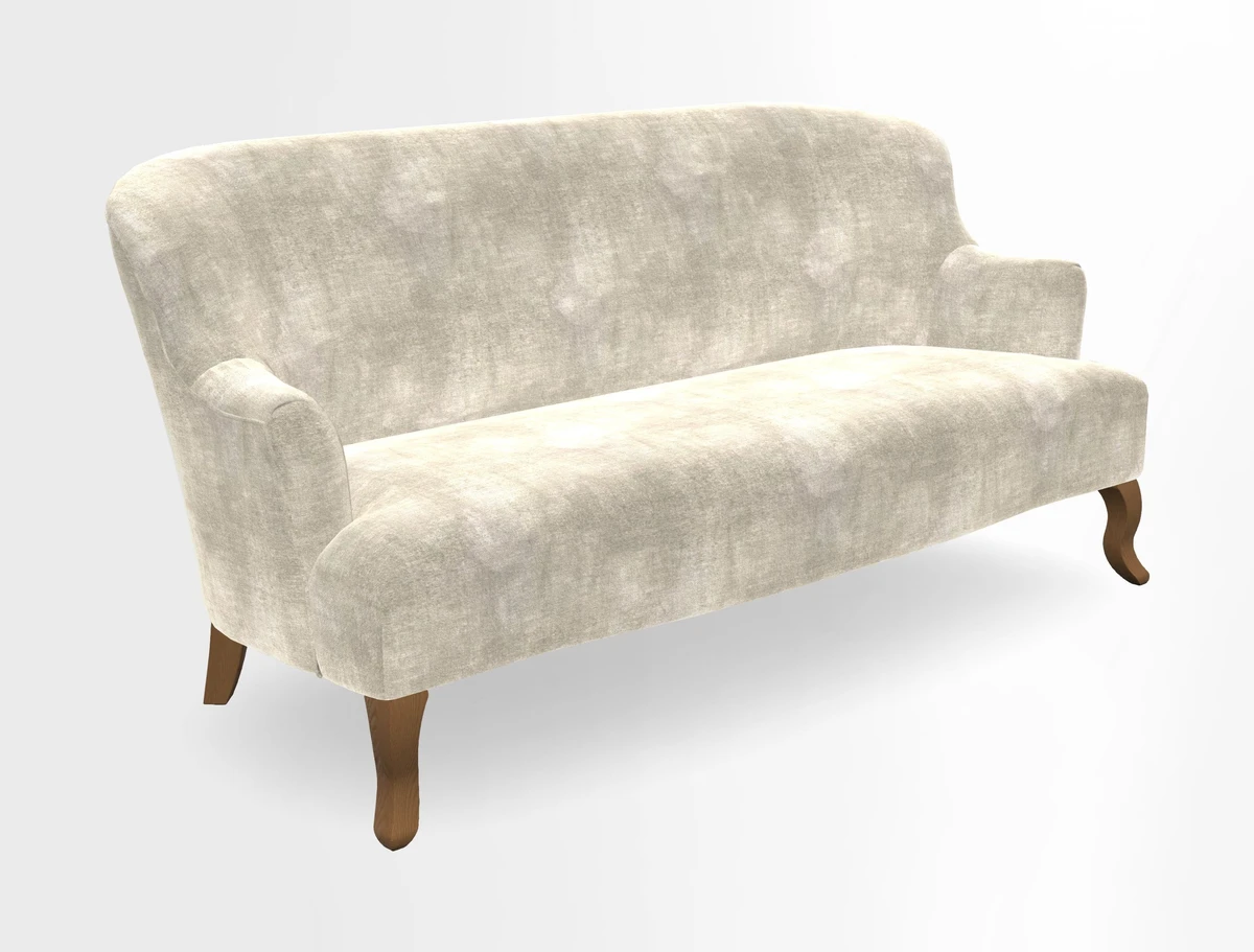 Grassington 3 Seater Sofa in RHS Botanicals on Velvet Ferns Toile Olive with scatter in Almost Plain Velvet Harvest