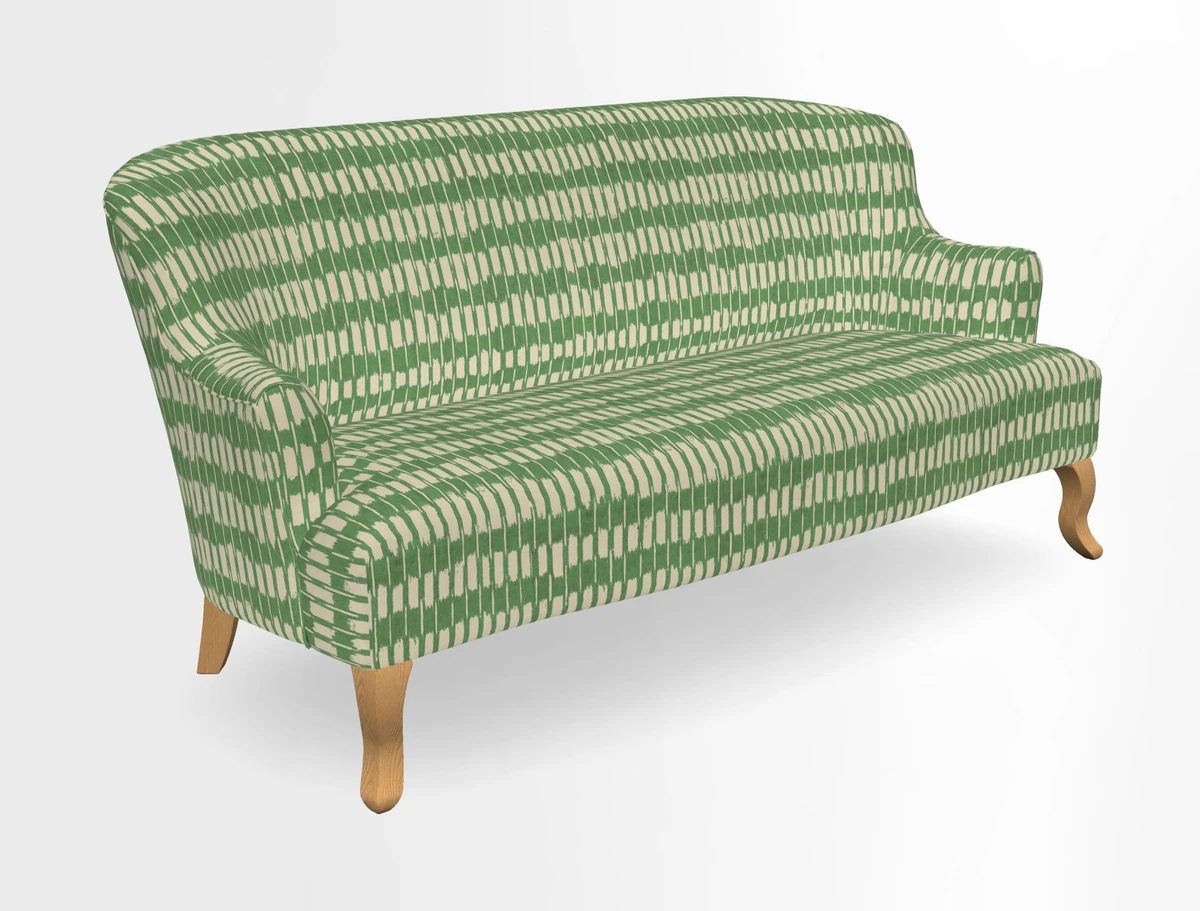 Grassington 3 Seater Sofa in RHS Botanicals on Velvet Ferns Toile Olive with scatter in Almost Plain Velvet Harvest
