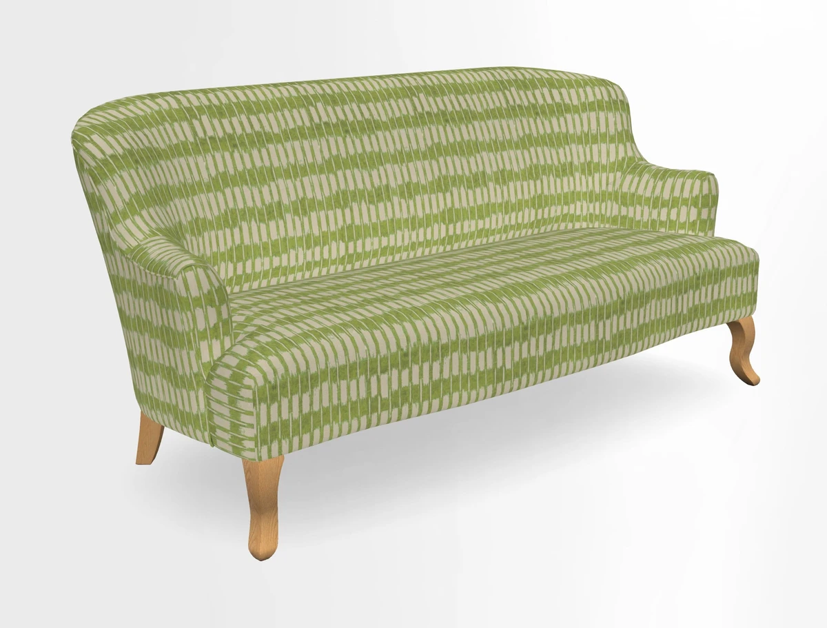 Grassington 3 Seater Sofa in RHS Botanicals on Velvet Ferns Toile Olive with scatter in Almost Plain Velvet Harvest