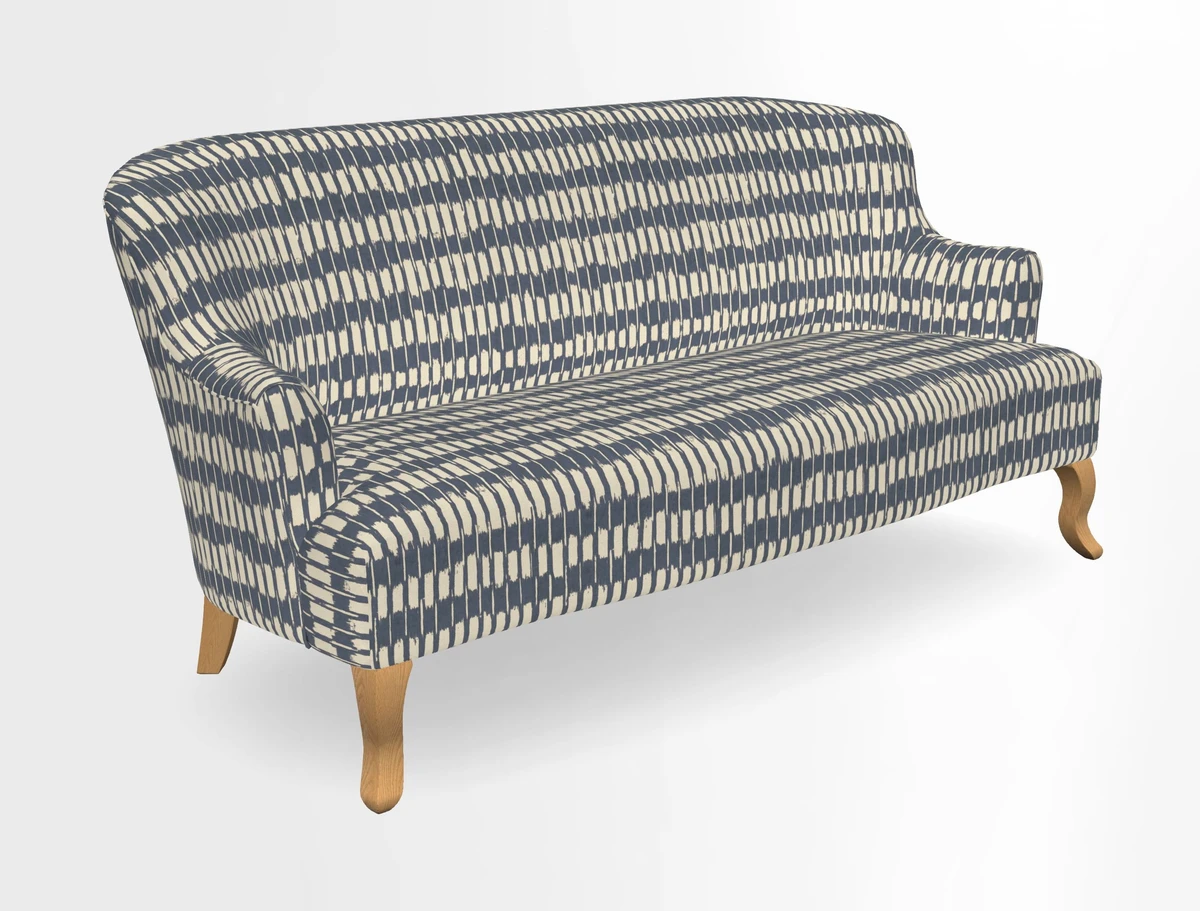 Grassington 3 Seater Sofa in RHS Botanicals on Velvet Ferns Toile Olive with scatter in Almost Plain Velvet Harvest