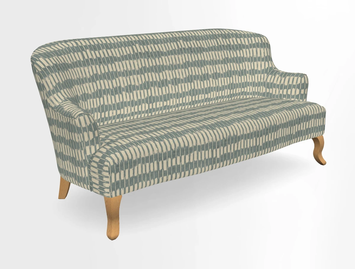 Grassington 3 Seater Sofa in RHS Botanicals on Velvet Ferns Toile Olive with scatter in Almost Plain Velvet Harvest