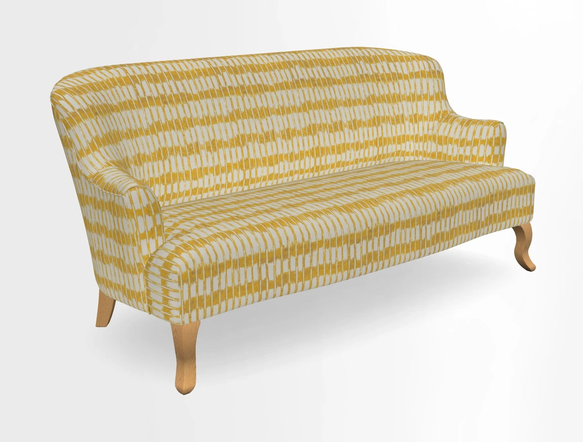 Grassington 3 Seater Sofa in RHS Botanicals on Velvet Ferns Toile Olive with scatter in Almost Plain Velvet Harvest