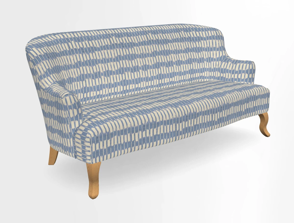 Grassington 3 Seater Sofa in RHS Botanicals on Velvet Ferns Toile Olive with scatter in Almost Plain Velvet Harvest
