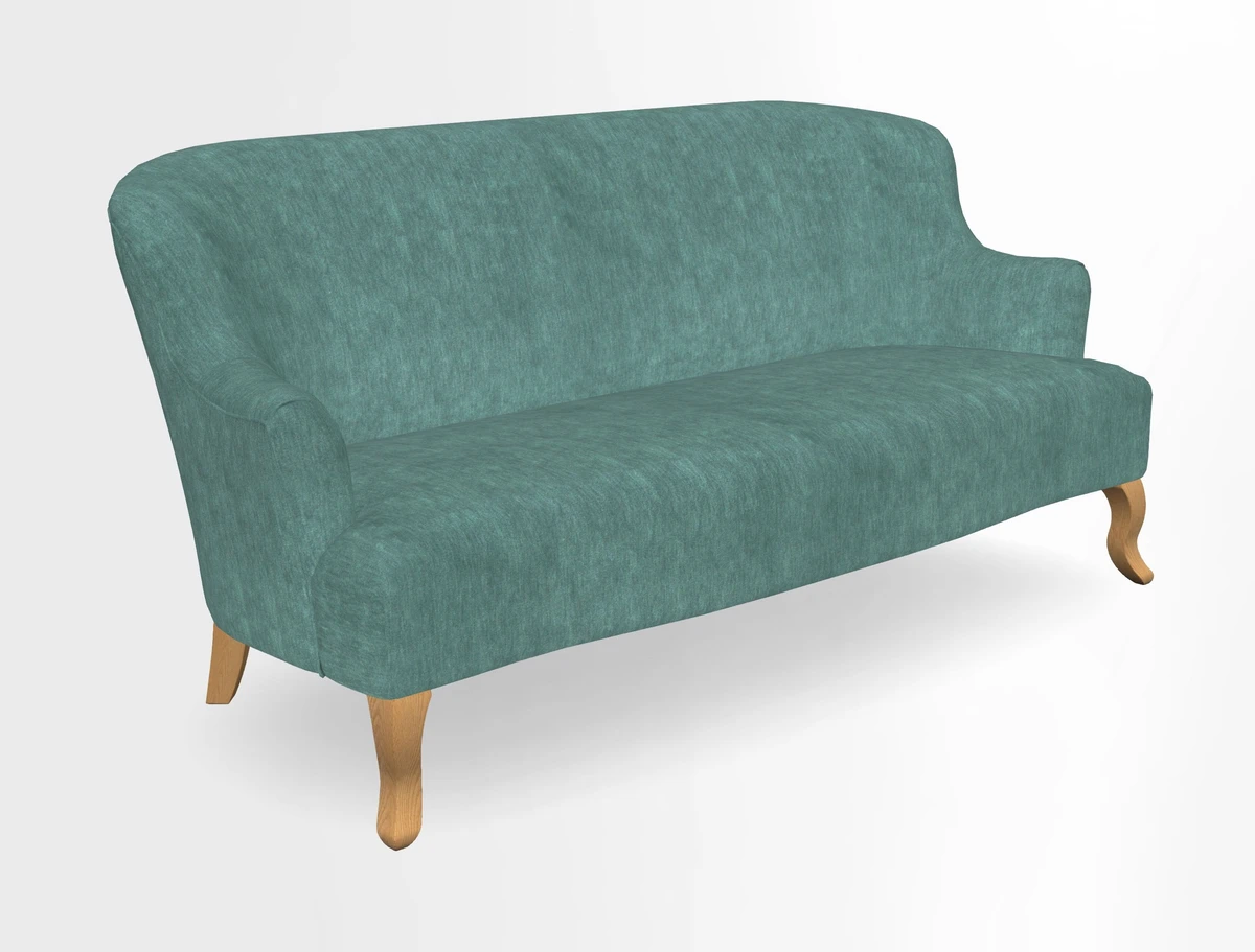 Grassington 3 Seater Sofa in RHS Botanicals on Velvet Ferns Toile Olive with scatter in Almost Plain Velvet Harvest