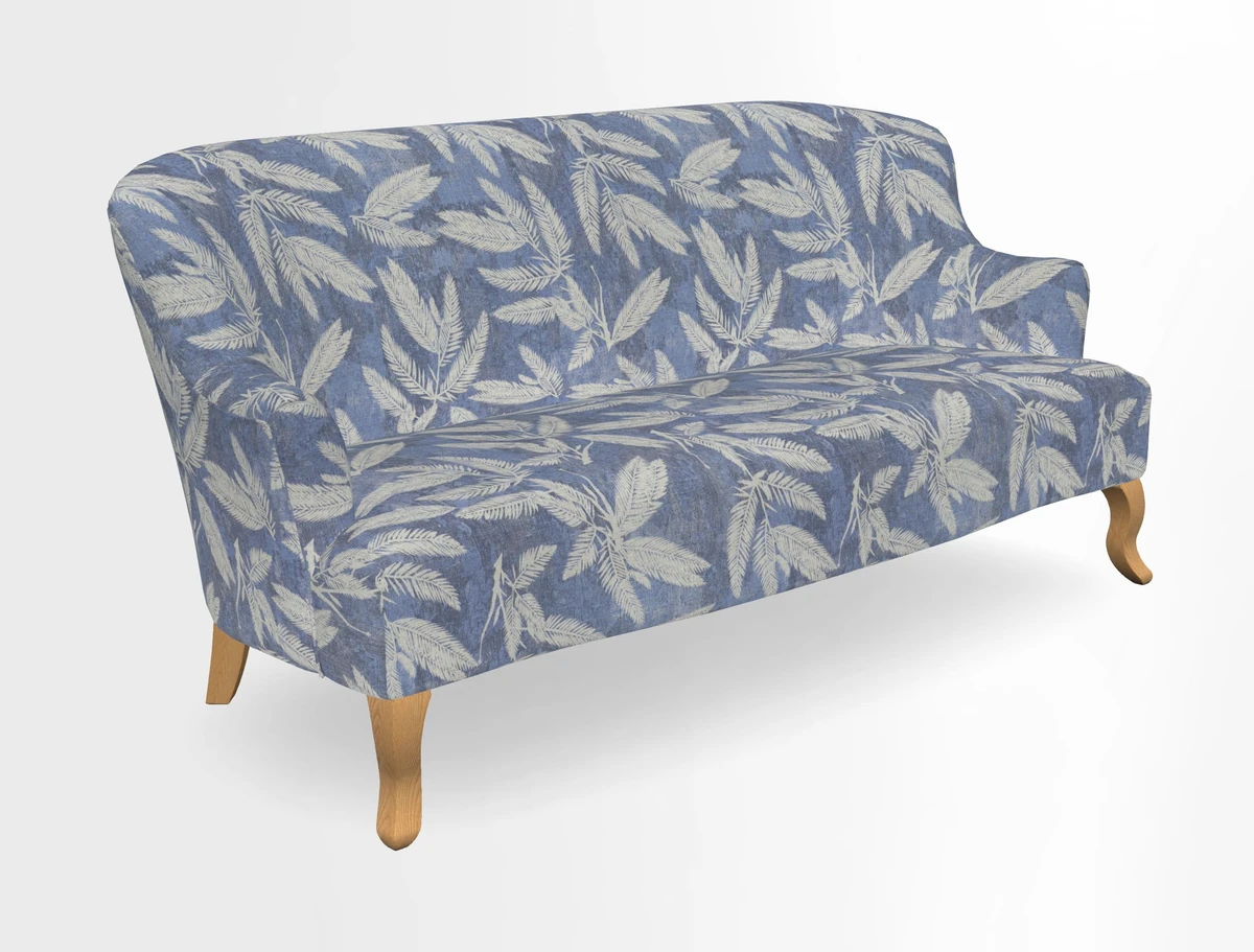 Grassington 3 Seater Sofa in RHS Botanicals on Velvet Ferns Toile Olive with scatter in Almost Plain Velvet Harvest