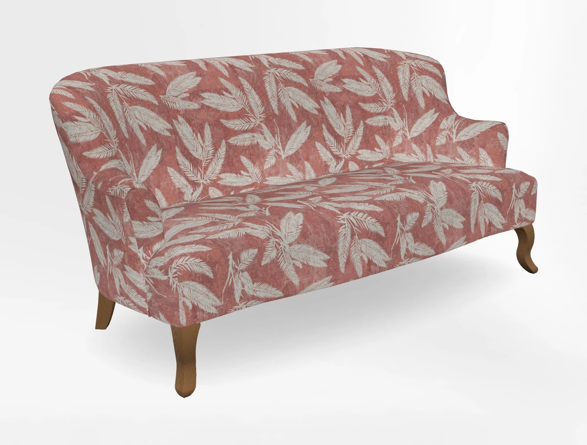 Grassington 3 Seater Sofa in RHS Botanicals on Velvet Ferns Toile Olive with scatter in Almost Plain Velvet Harvest