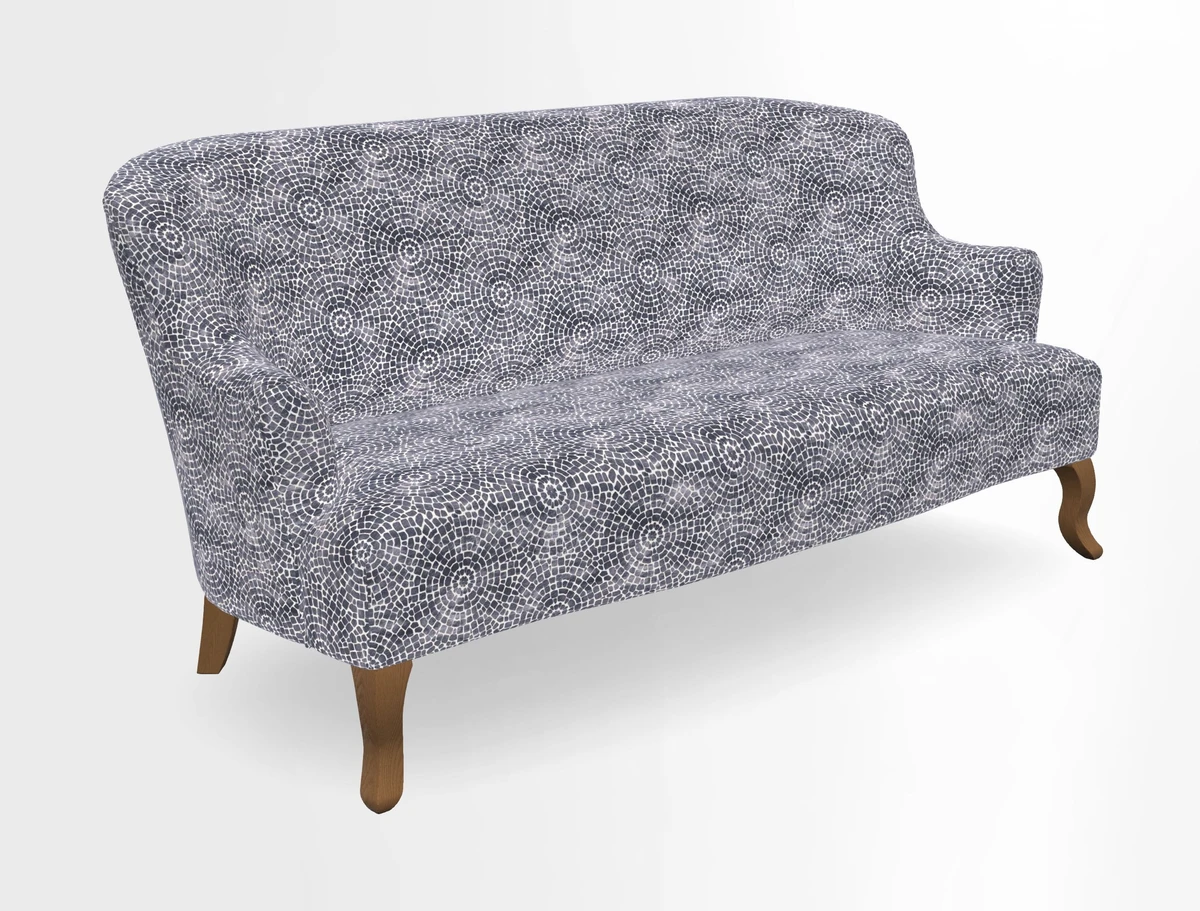 Grassington 3 Seater Sofa in RHS Botanicals on Velvet Ferns Toile Olive with scatter in Almost Plain Velvet Harvest