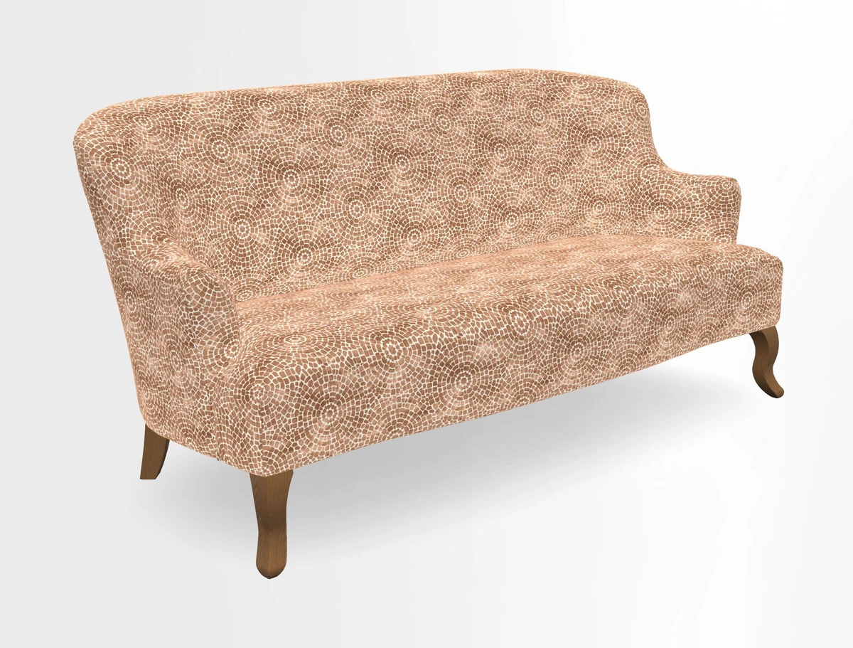 Grassington 3 Seater Sofa in RHS Botanicals on Velvet Ferns Toile Olive with scatter in Almost Plain Velvet Harvest