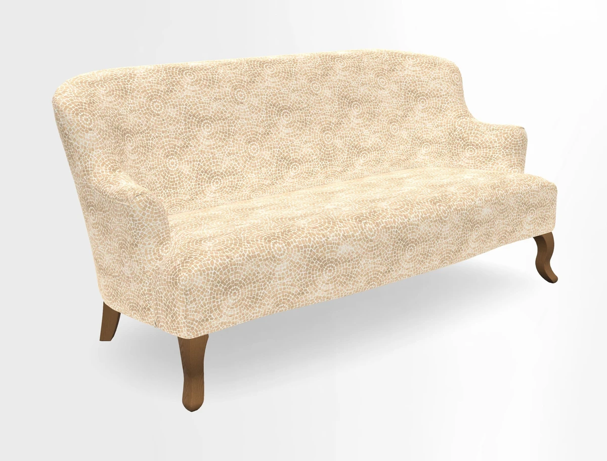 Grassington 3 Seater Sofa in RHS Botanicals on Velvet Ferns Toile Olive with scatter in Almost Plain Velvet Harvest