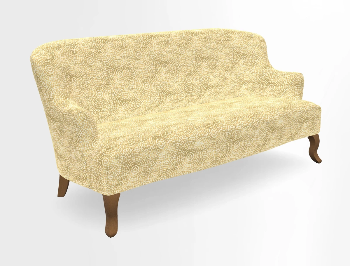 Grassington 3 Seater Sofa in RHS Botanicals on Velvet Ferns Toile Olive with scatter in Almost Plain Velvet Harvest