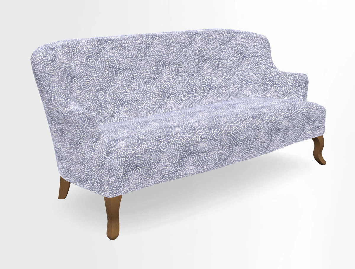 Grassington 3 Seater Sofa in RHS Botanicals on Velvet Ferns Toile Olive with scatter in Almost Plain Velvet Harvest