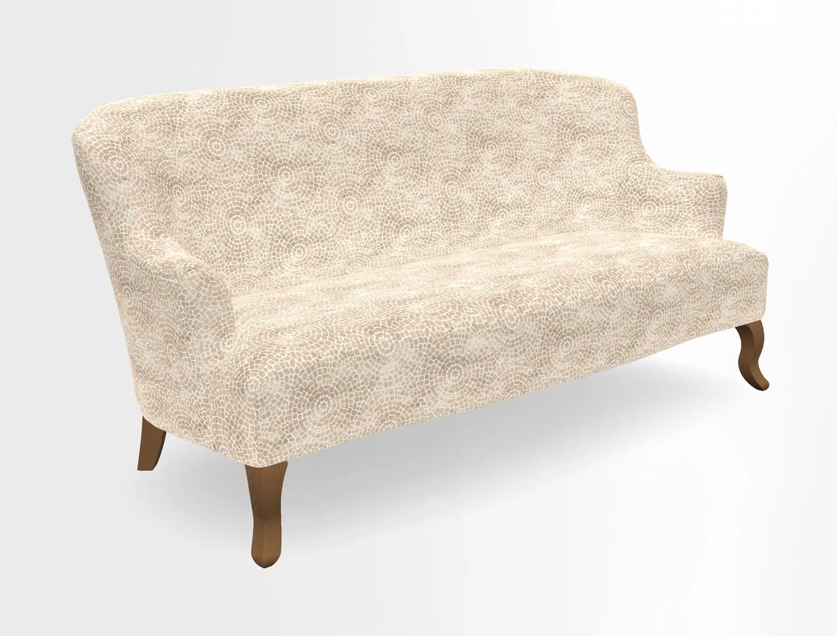 Grassington 3 Seater Sofa in RHS Botanicals on Velvet Ferns Toile Olive with scatter in Almost Plain Velvet Harvest