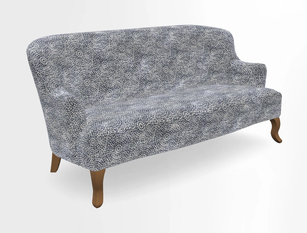 Grassington 3 Seater Sofa in RHS Botanicals on Velvet Ferns Toile Olive with scatter in Almost Plain Velvet Harvest