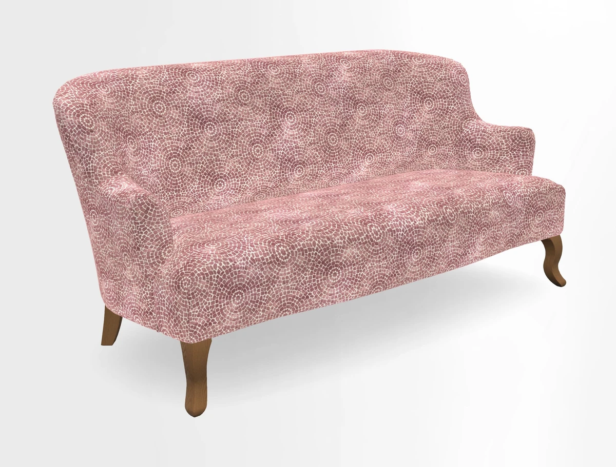 Grassington 3 Seater Sofa in RHS Botanicals on Velvet Ferns Toile Olive with scatter in Almost Plain Velvet Harvest