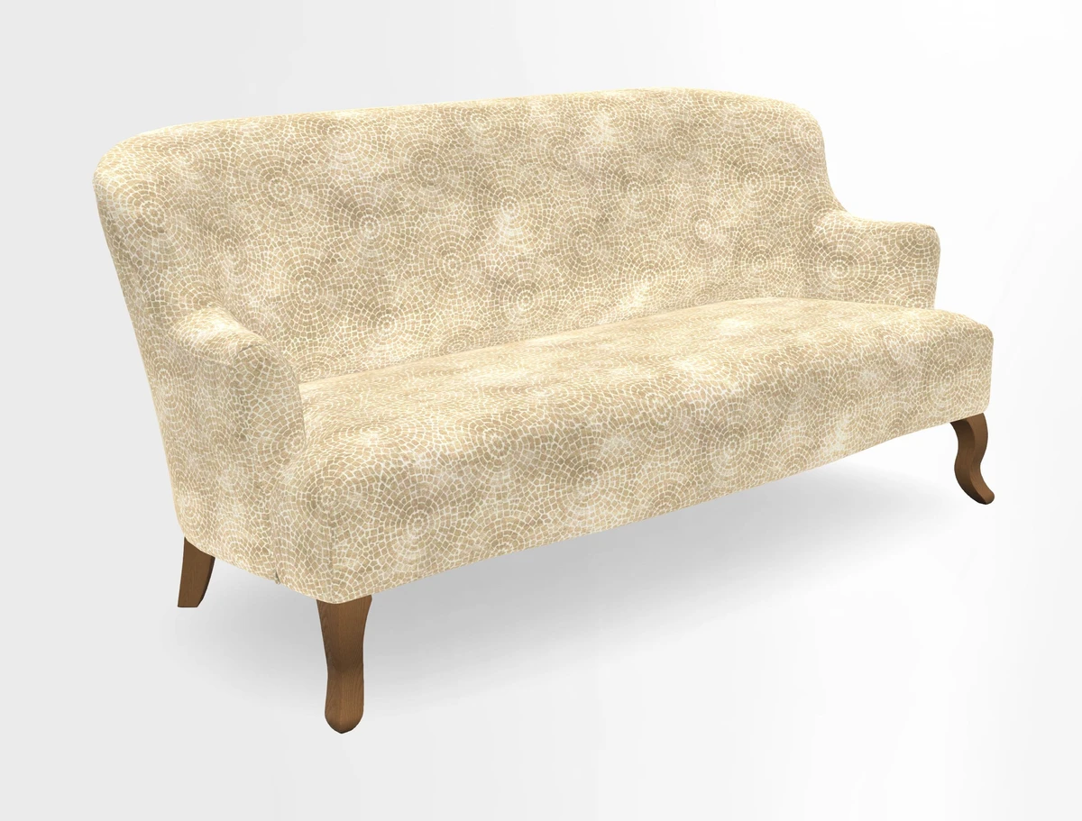 Grassington 3 Seater Sofa in RHS Botanicals on Velvet Ferns Toile Olive with scatter in Almost Plain Velvet Harvest