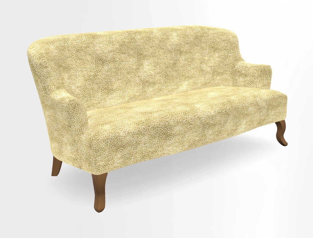 Grassington 3 Seater Sofa in RHS Botanicals on Velvet Ferns Toile Olive with scatter in Almost Plain Velvet Harvest