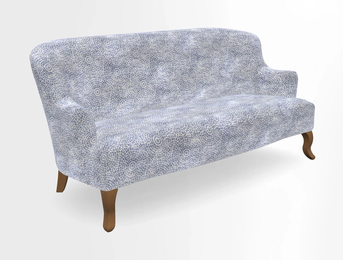 Grassington 3 Seater Sofa in RHS Botanicals on Velvet Ferns Toile Olive with scatter in Almost Plain Velvet Harvest
