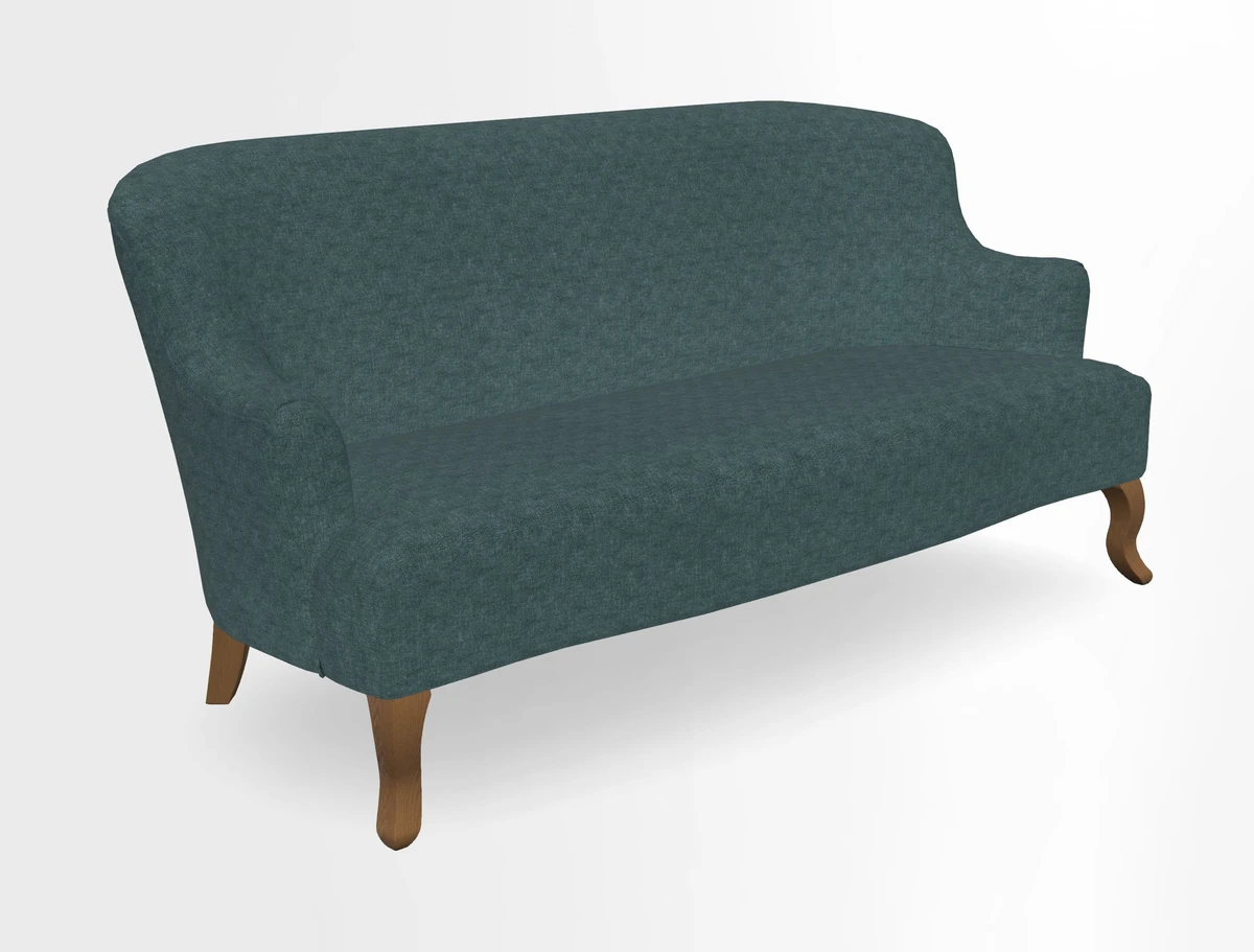 Grassington 3 Seater Sofa in RHS Botanicals on Velvet Ferns Toile Olive with scatter in Almost Plain Velvet Harvest