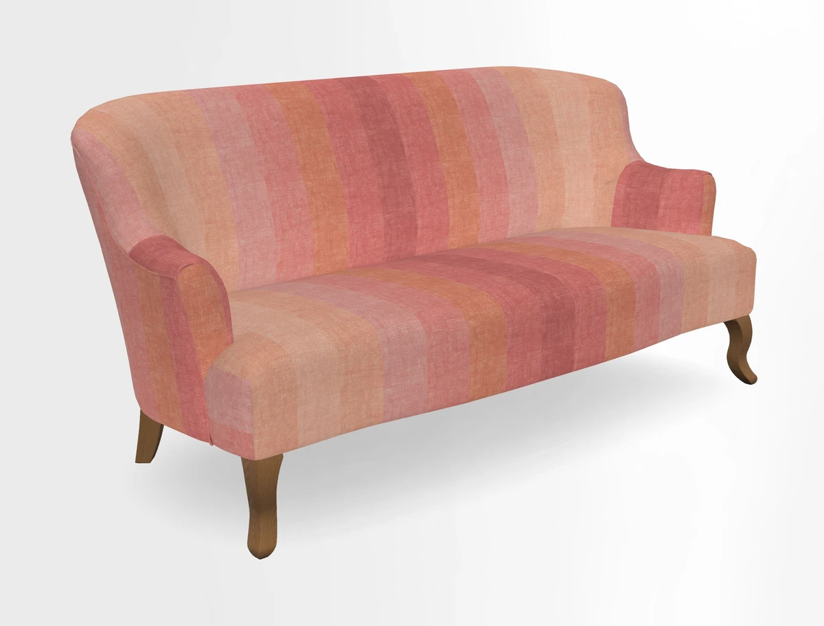 Grassington 3 Seater Sofa in RHS Botanicals on Velvet Ferns Toile Olive with scatter in Almost Plain Velvet Harvest