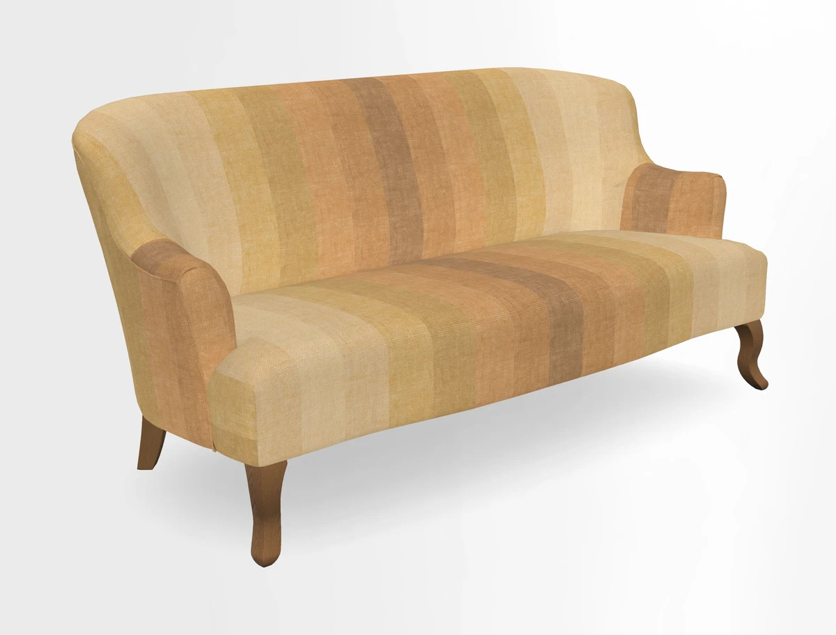 Grassington 3 Seater Sofa in RHS Botanicals on Velvet Ferns Toile Olive with scatter in Almost Plain Velvet Harvest