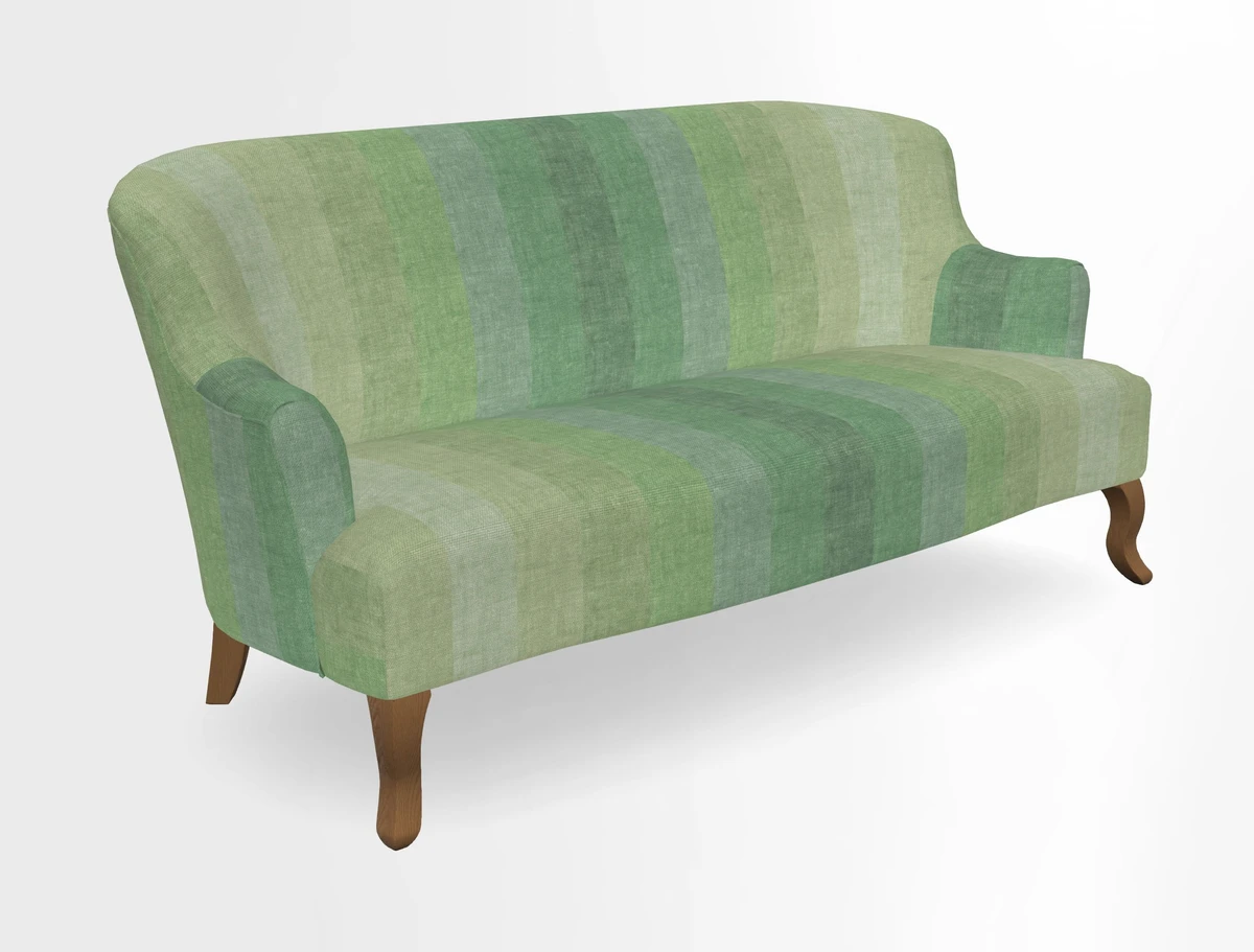 Grassington 3 Seater Sofa in RHS Botanicals on Velvet Ferns Toile Olive with scatter in Almost Plain Velvet Harvest