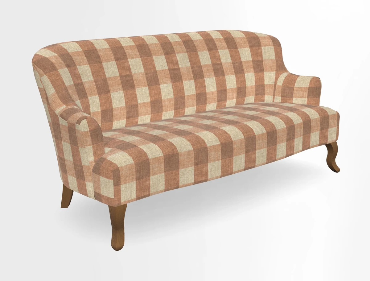 Grassington 3 Seater Sofa in RHS Botanicals on Velvet Ferns Toile Olive with scatter in Almost Plain Velvet Harvest