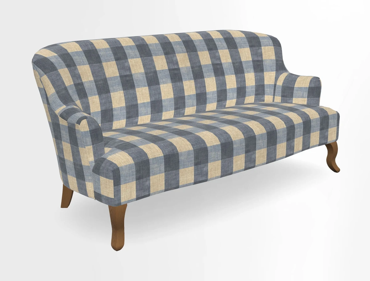 Grassington 3 Seater Sofa in RHS Botanicals on Velvet Ferns Toile Olive with scatter in Almost Plain Velvet Harvest