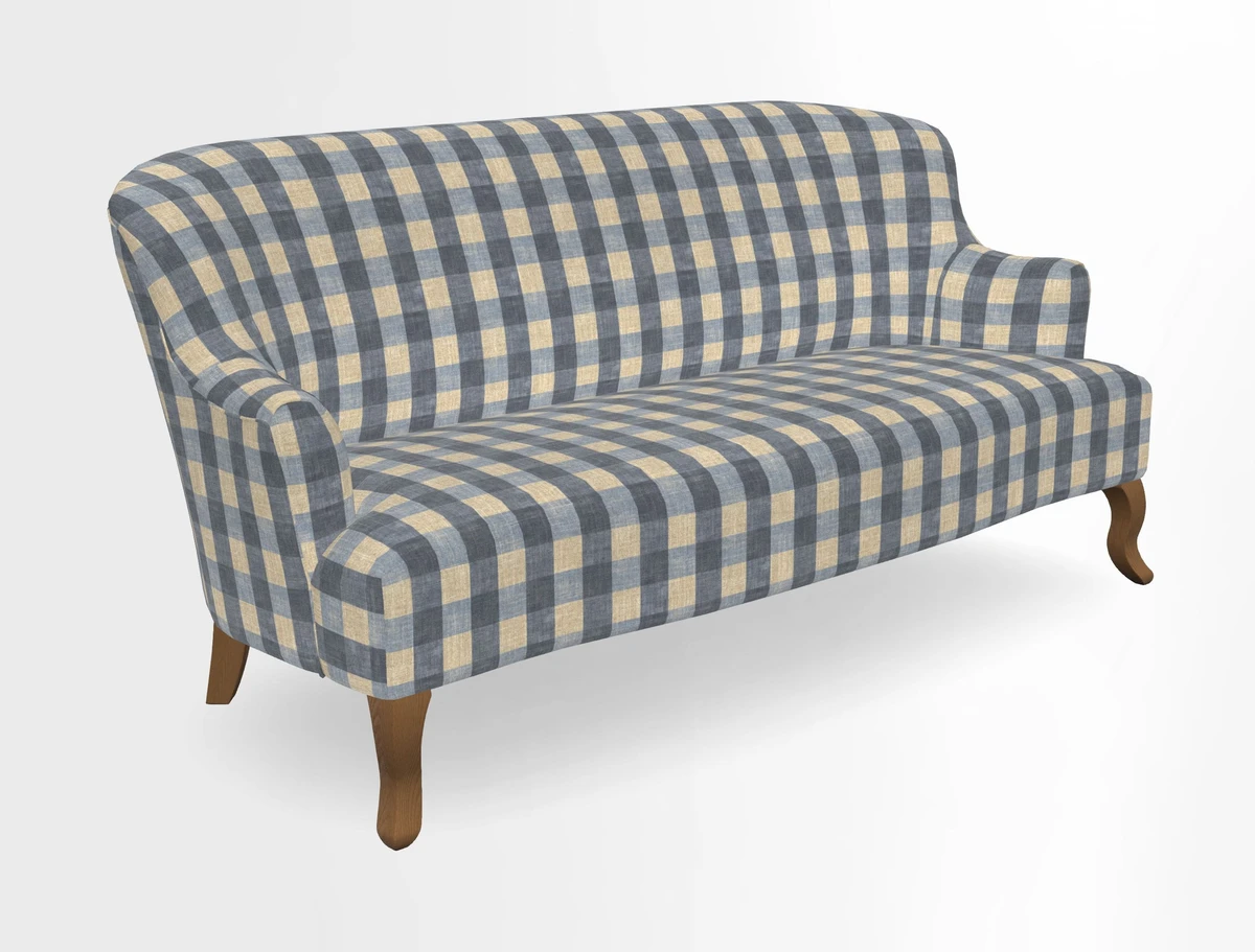 Grassington 3 Seater Sofa in RHS Botanicals on Velvet Ferns Toile Olive with scatter in Almost Plain Velvet Harvest