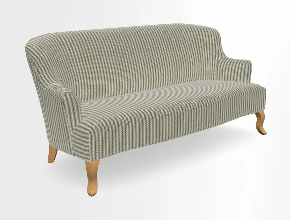 Grassington 3 Seater Sofa in RHS Botanicals on Velvet Ferns Toile Olive with scatter in Almost Plain Velvet Harvest