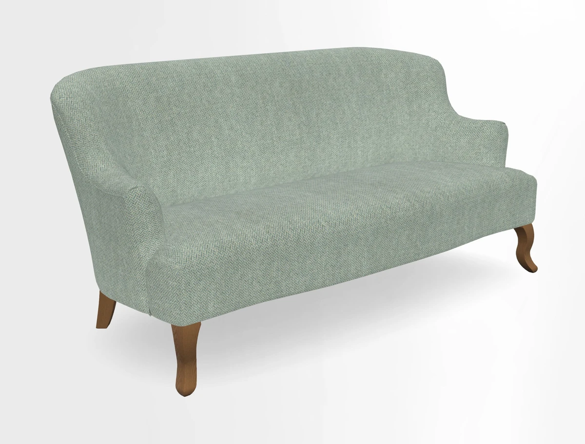 Grassington 3 Seater Sofa in RHS Botanicals on Velvet Ferns Toile Olive with scatter in Almost Plain Velvet Harvest