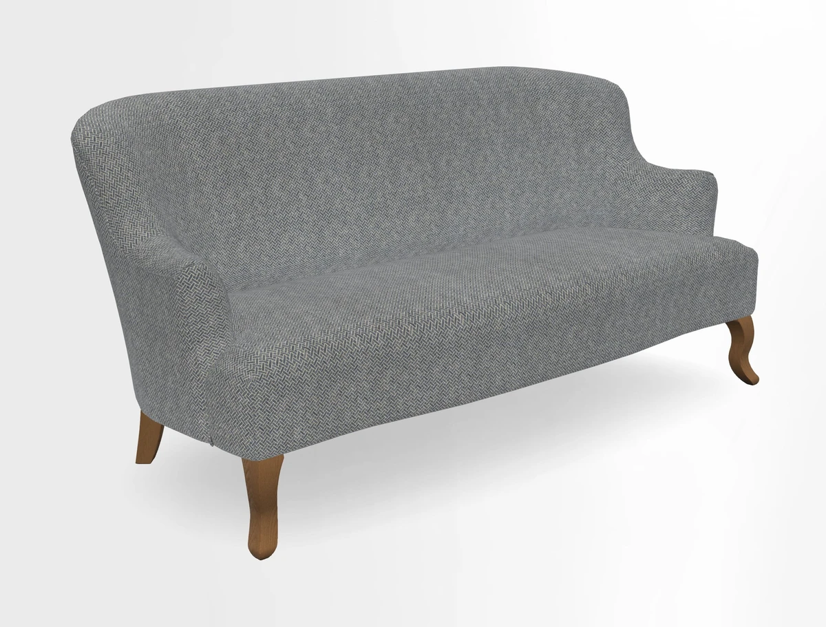 Grassington 3 Seater Sofa in RHS Botanicals on Velvet Ferns Toile Olive with scatter in Almost Plain Velvet Harvest