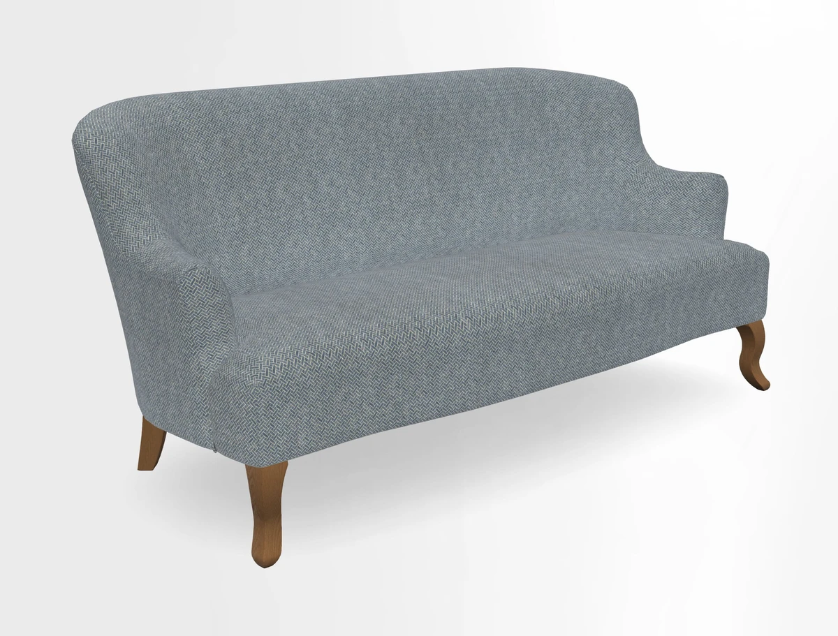 Grassington 3 Seater Sofa in RHS Botanicals on Velvet Ferns Toile Olive with scatter in Almost Plain Velvet Harvest