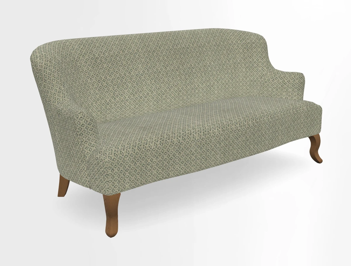 Grassington 3 Seater Sofa in RHS Botanicals on Velvet Ferns Toile Olive with scatter in Almost Plain Velvet Harvest
