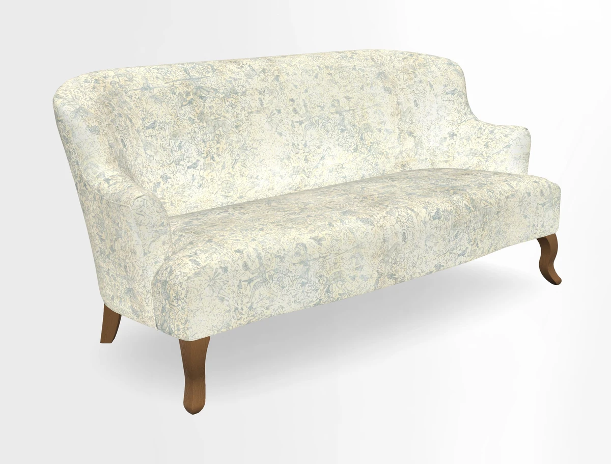 Grassington 3 Seater Sofa in RHS Botanicals on Velvet Ferns Toile Olive with scatter in Almost Plain Velvet Harvest