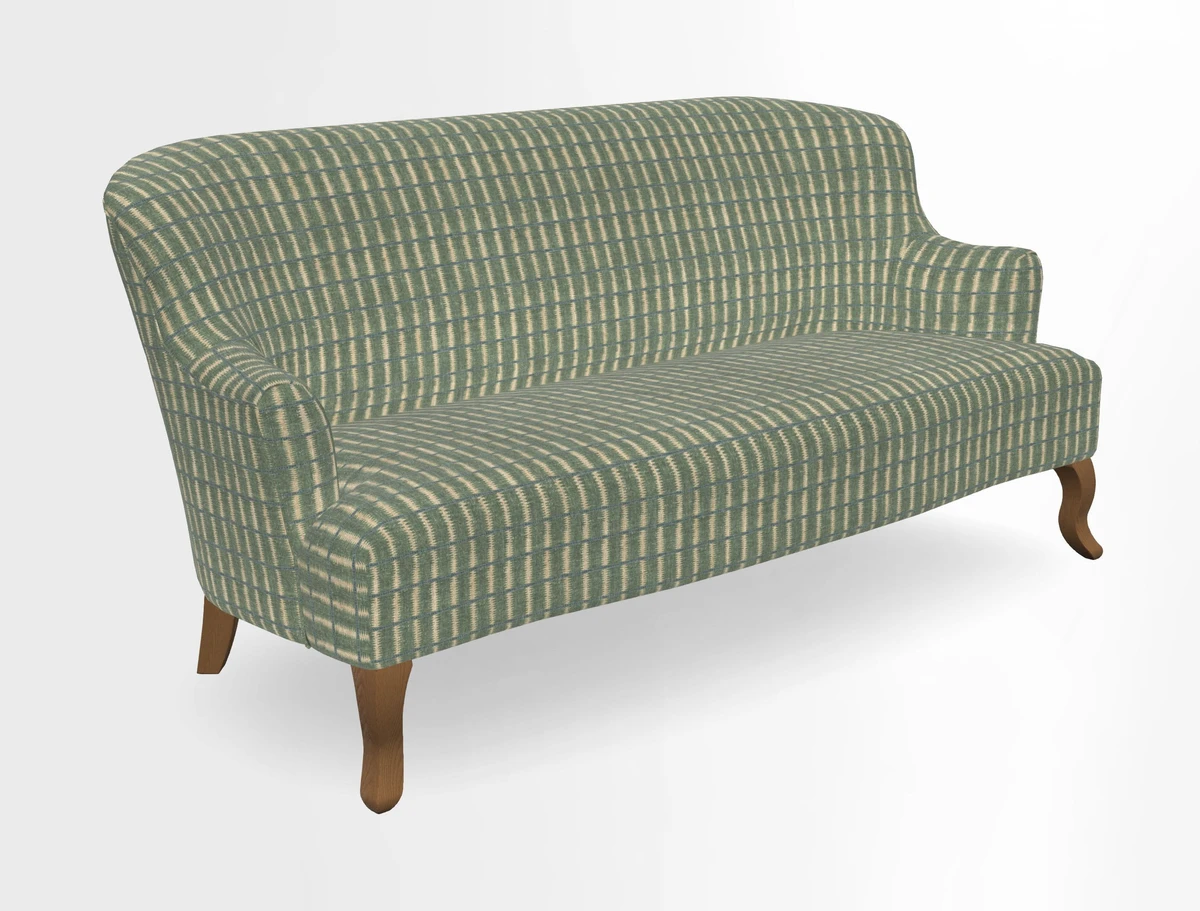 Grassington 3 Seater Sofa in RHS Botanicals on Velvet Ferns Toile Olive with scatter in Almost Plain Velvet Harvest
