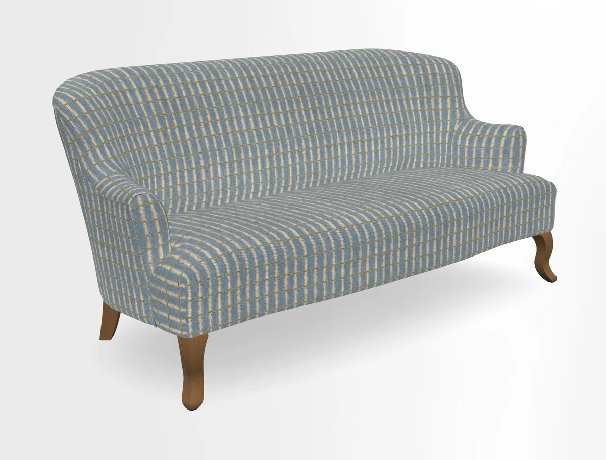 Grassington 3 Seater Sofa in RHS Botanicals on Velvet Ferns Toile Olive with scatter in Almost Plain Velvet Harvest