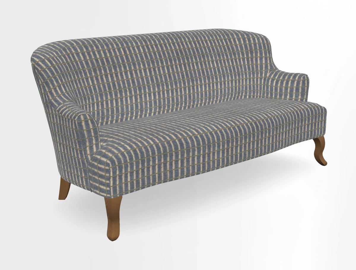 Grassington 3 Seater Sofa in RHS Botanicals on Velvet Ferns Toile Olive with scatter in Almost Plain Velvet Harvest