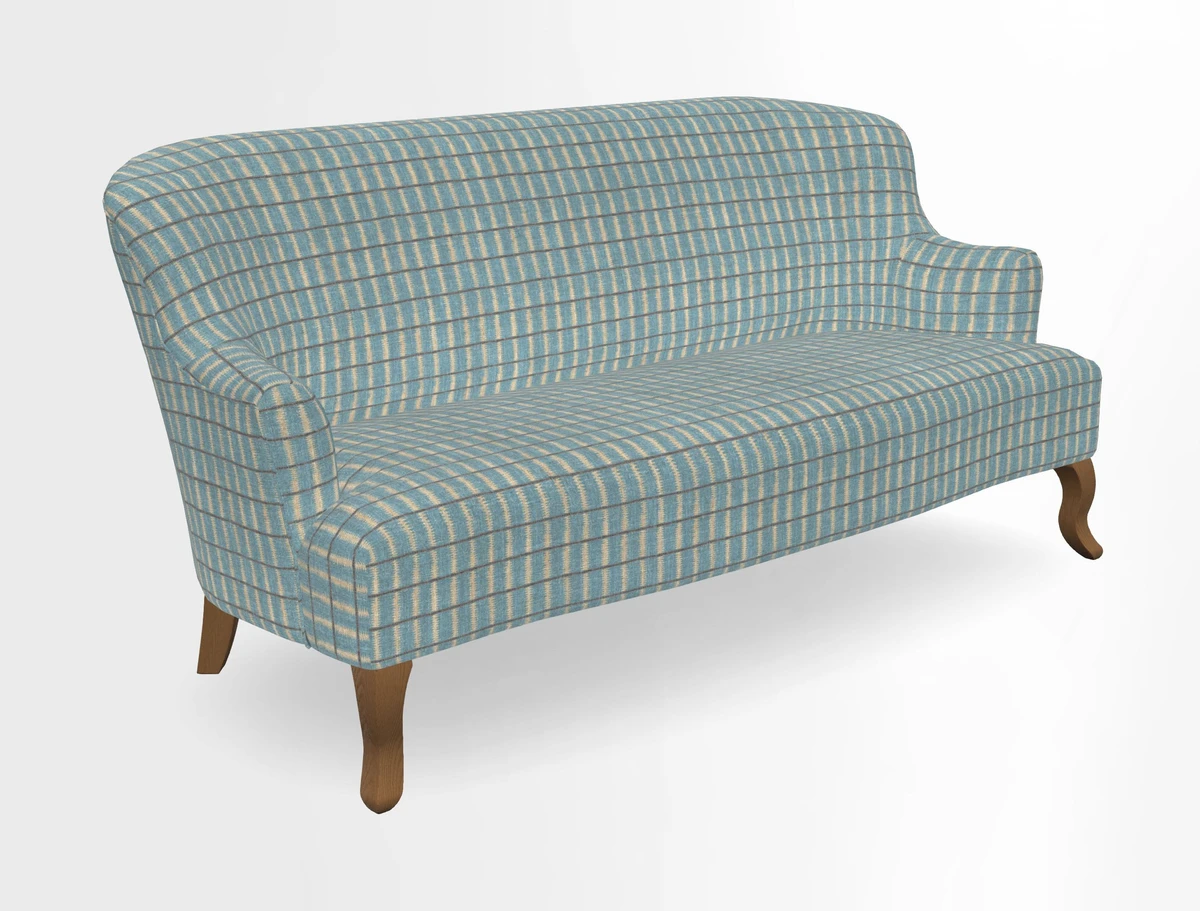 Grassington 3 Seater Sofa in RHS Botanicals on Velvet Ferns Toile Olive with scatter in Almost Plain Velvet Harvest