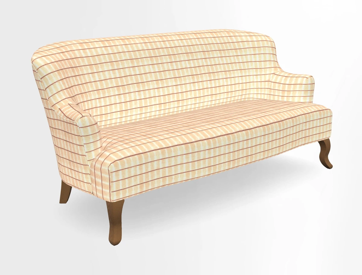Grassington 3 Seater Sofa in RHS Botanicals on Velvet Ferns Toile Olive with scatter in Almost Plain Velvet Harvest
