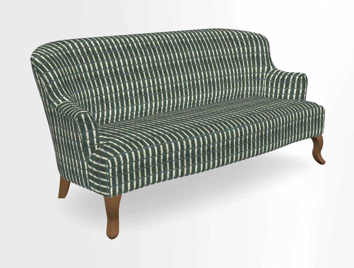 Grassington 3 Seater Sofa in RHS Botanicals on Velvet Ferns Toile Olive with scatter in Almost Plain Velvet Harvest