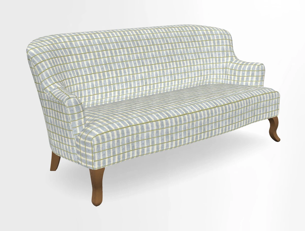 Grassington 3 Seater Sofa in RHS Botanicals on Velvet Ferns Toile Olive with scatter in Almost Plain Velvet Harvest