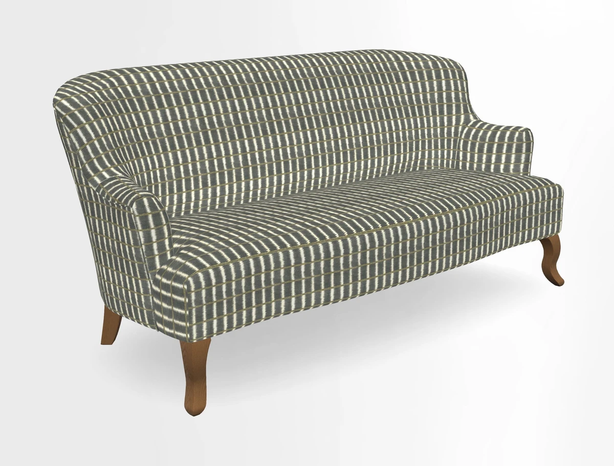 Grassington 3 Seater Sofa in RHS Botanicals on Velvet Ferns Toile Olive with scatter in Almost Plain Velvet Harvest
