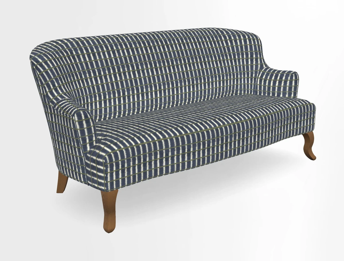 Grassington 3 Seater Sofa in RHS Botanicals on Velvet Ferns Toile Olive with scatter in Almost Plain Velvet Harvest