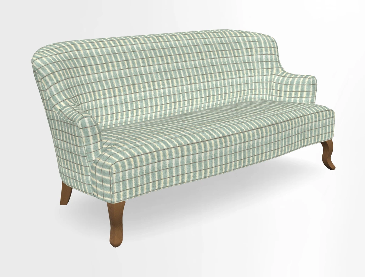 Grassington 3 Seater Sofa in RHS Botanicals on Velvet Ferns Toile Olive with scatter in Almost Plain Velvet Harvest
