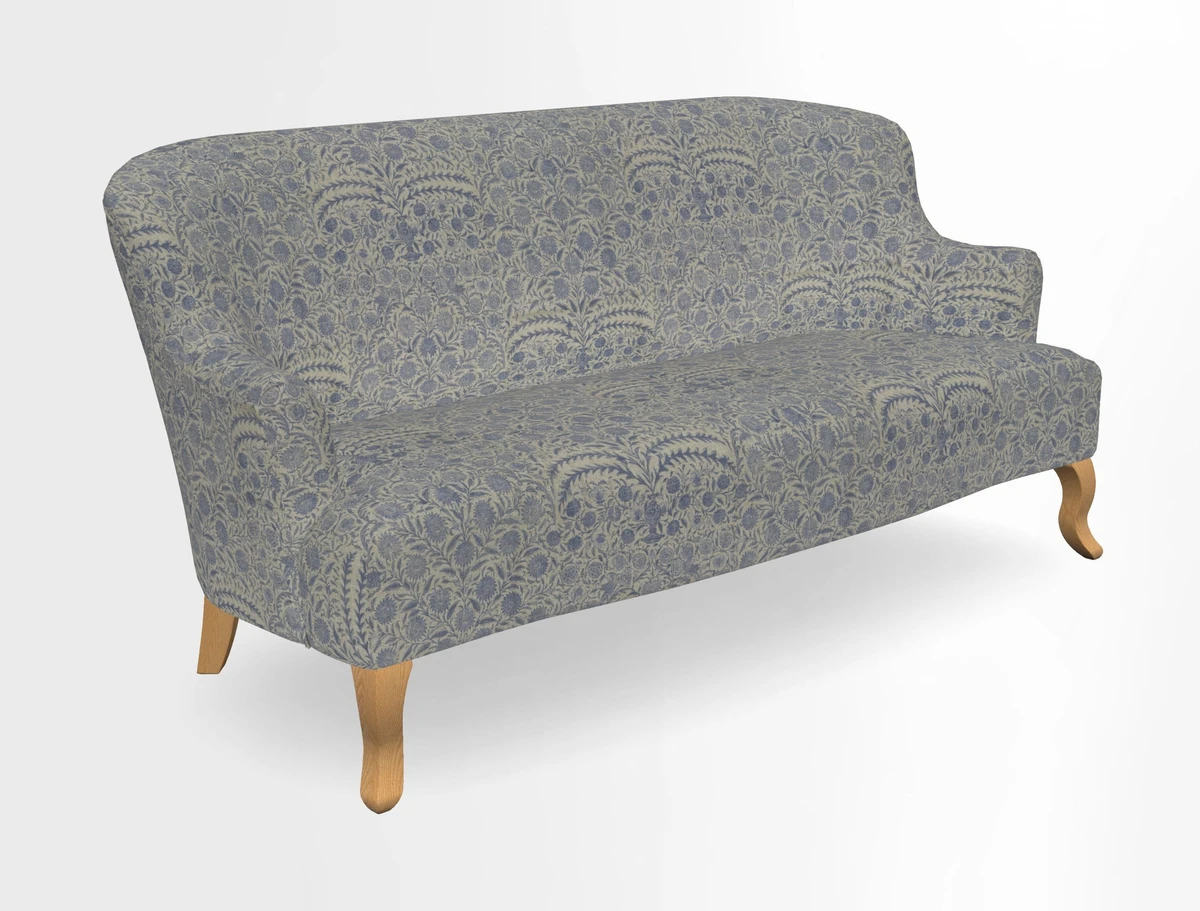 Grassington 3 Seater Sofa in RHS Botanicals on Velvet Ferns Toile Olive with scatter in Almost Plain Velvet Harvest