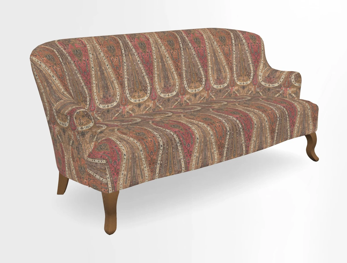 Grassington 3 Seater Sofa in RHS Botanicals on Velvet Ferns Toile Olive with scatter in Almost Plain Velvet Harvest