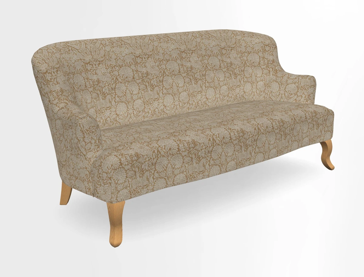 Grassington 3 Seater Sofa in RHS Botanicals on Velvet Ferns Toile Olive with scatter in Almost Plain Velvet Harvest